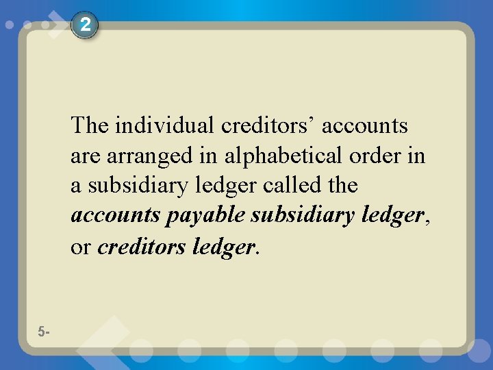 2 The individual creditors’ accounts are arranged in alphabetical order in a subsidiary ledger