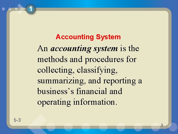 1 Accounting System An accounting system is the methods and procedures for collecting, classifying,
