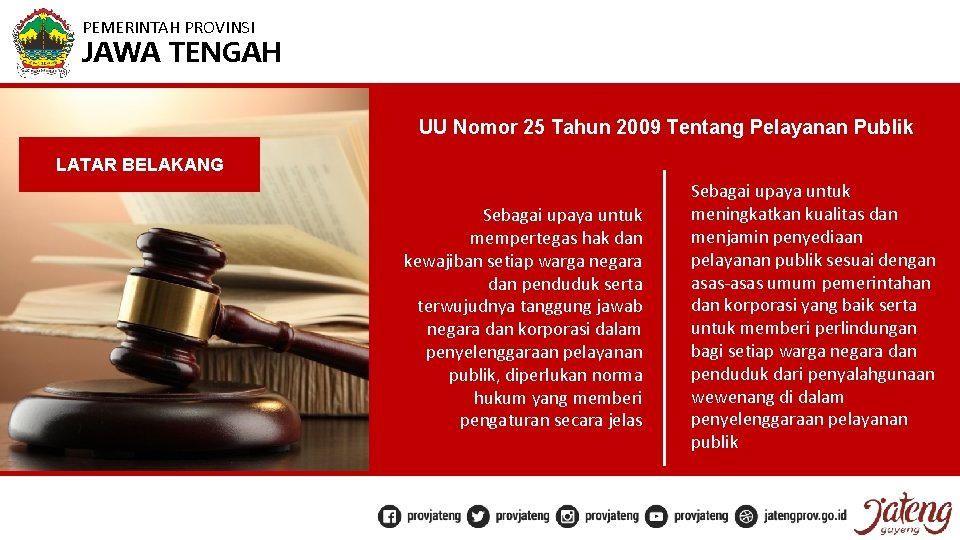 PEMERINTAH PROVINSI JAWA TENGAH UU Nomor 25 Tahun 2009 Tentang Pelayanan Publik LATAR BELAKANG