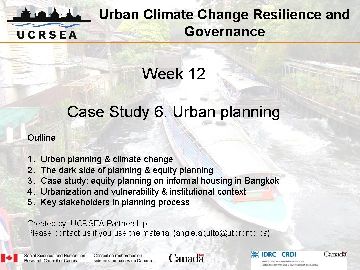 Urban Climate Change Resilience and Governance Week 12