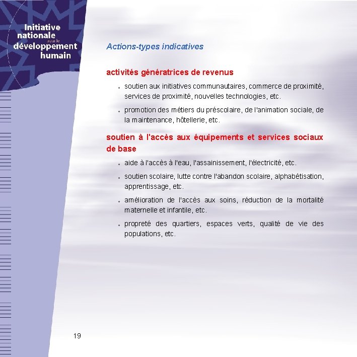 Actions-types indicatives activités génératrices de revenus v v soutien aux initiatives communautaires, commerce de