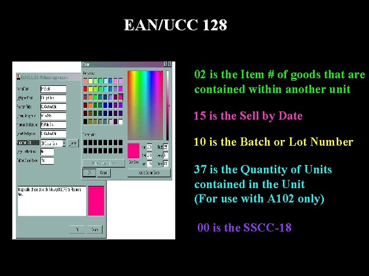 EAN/UCC 128 02 is the Item # of goods that are contained within another