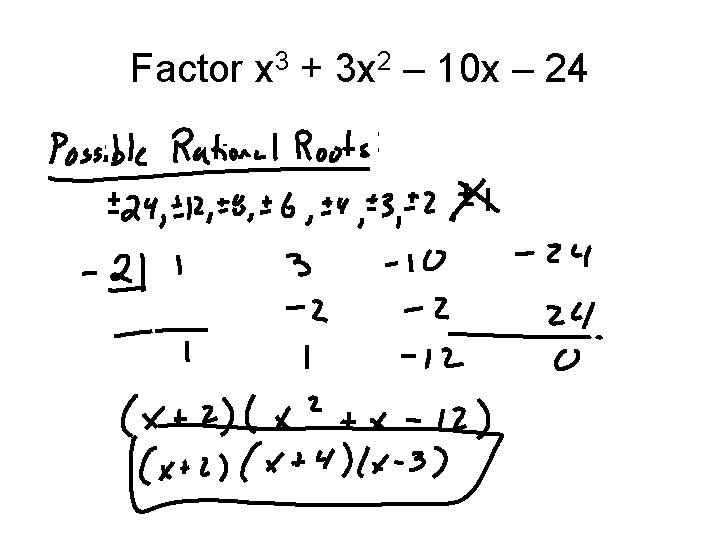 Factor x 3 + 3 x 2 – 10 x – 24 