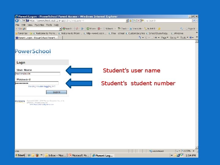 Student’s user name Student’s student number 