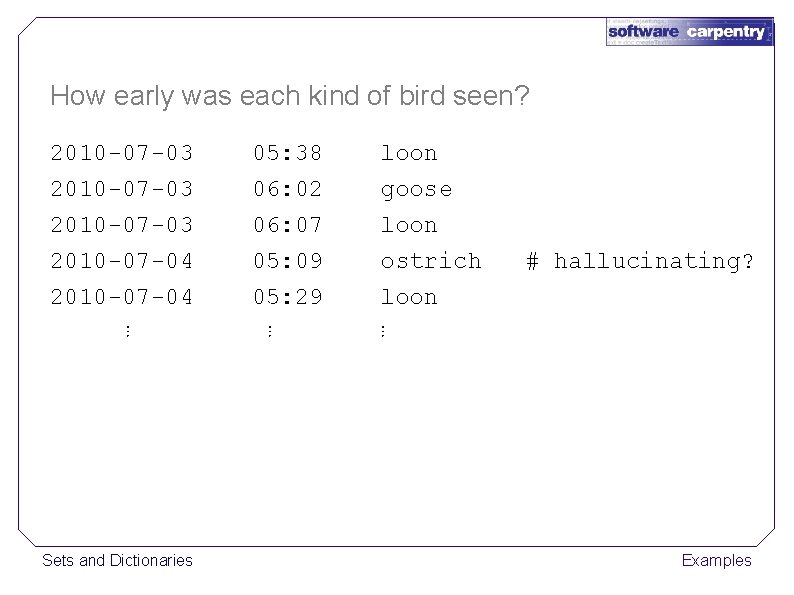 How early was each kind of bird seen? 2010 -07 -03 2010 -07 -04