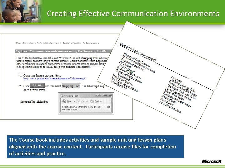 Creating Effective Communication Environments The Course book includes activities and sample unit and lesson