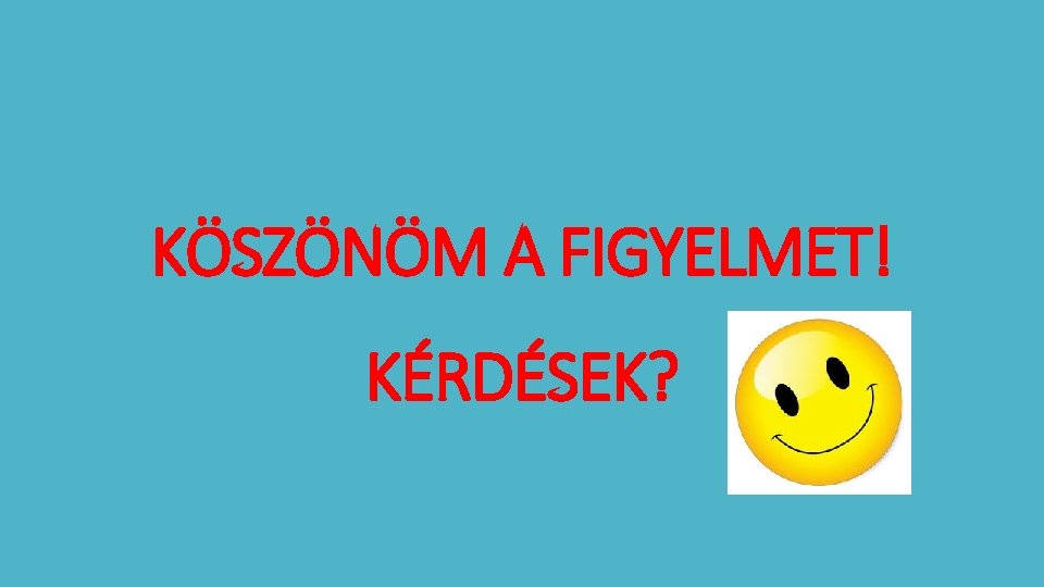 KÖSZÖNÖM A FIGYELMET! KÉRDÉSEK? 