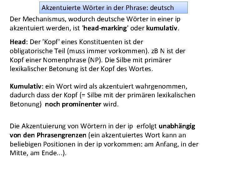 Akzentuierte Wörter in der Phrase: deutsch Der Mechanismus, wodurch deutsche Wörter in einer ip