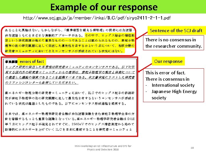 Example of our response http: //www. scj. go. jp/ja/member/iinkai/ILC/pdf/siryo 2411 -2 -1 -1. pdf