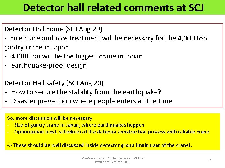 Detector hall related comments at SCJ Detector Hall crane (SCJ Aug. 20) - nice