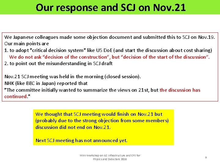 Our response and SCJ on Nov. 21 We Japanese colleagues made some objection document