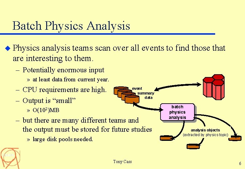 Batch Physics Analysis u Physics analysis teams scan over all events to find those