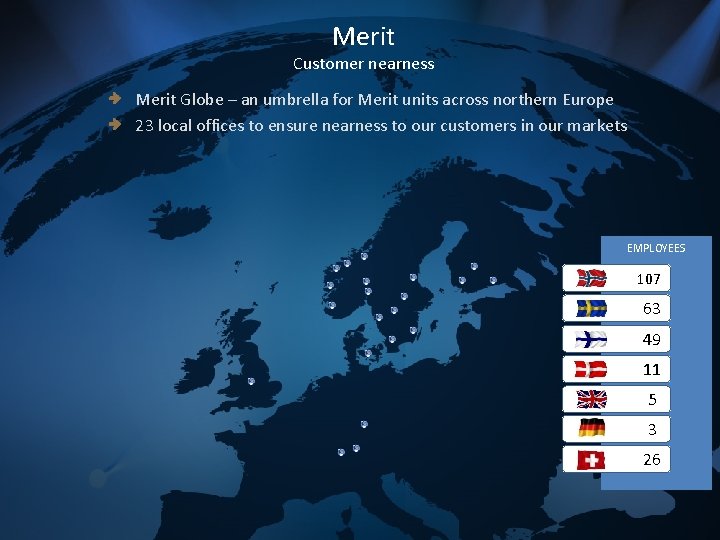 Merit Customer nearness Merit Globe – an umbrella for Merit units across northern Europe