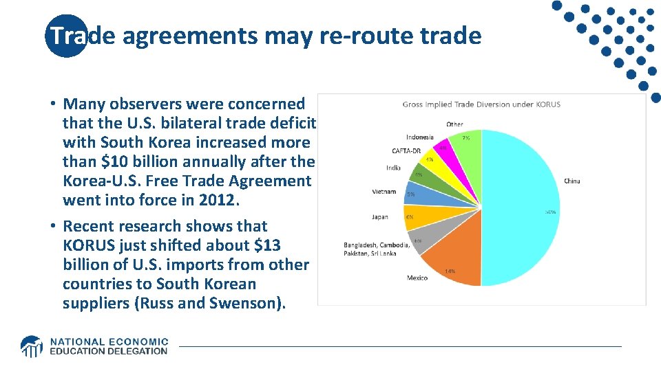 Trade agreements may re-route trade • Many observers were concerned that the U. S.