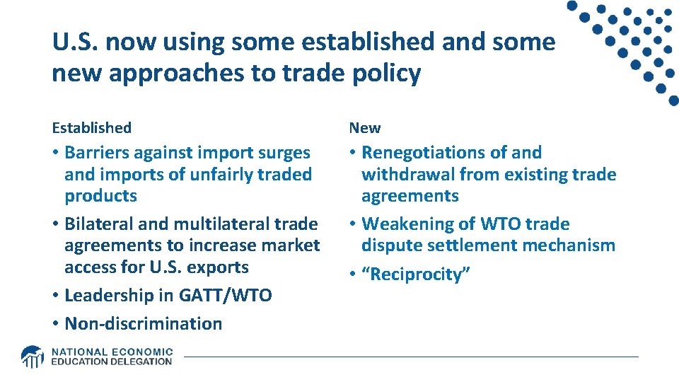 U. S. now using some established and some new approaches to trade policy Established