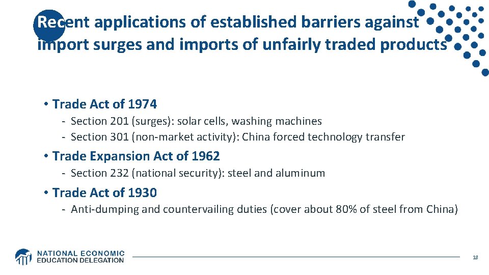 Recent applications of established barriers against import surges and imports of unfairly traded products