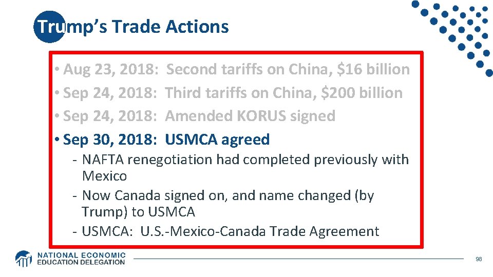 Trump’s Trade Actions • Aug 23, 2018: • Sep 24, 2018: • Sep 30,