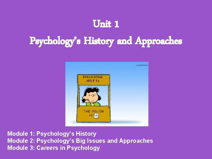 Unit 1 Psychology’s History and Approaches Module 1: Psychology’s History Module 2: Psychology’s Big