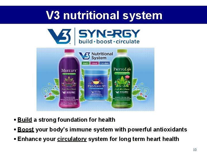 V 3 nutritional system § Build a strong foundation for health § Boost your V 3 nutritional system § Build a strong foundation for health § Boost your