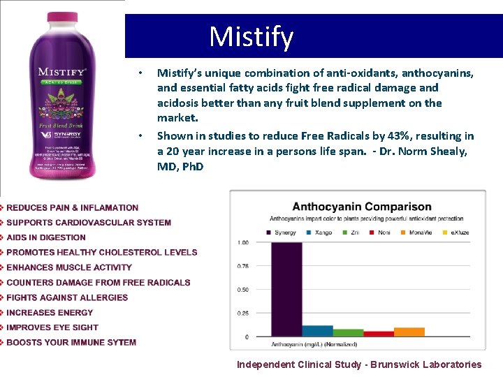 Mistify • • Mistify’s unique combination of anti-oxidants, anthocyanins, and essential fatty acids fight Mistify • • Mistify’s unique combination of anti-oxidants, anthocyanins, and essential fatty acids fight