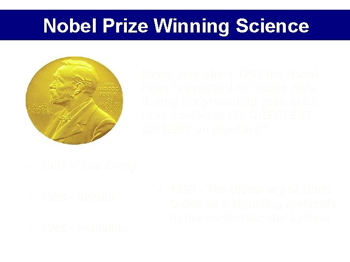 Nobel Prize Winning Science Every year since 1901 the Nobel Prize is awarded to Nobel Prize Winning Science Every year since 1901 the Nobel Prize is awarded to