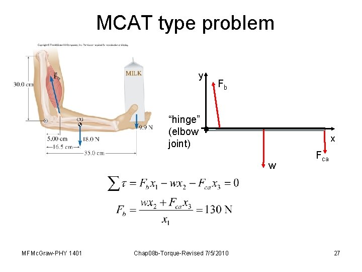 MCAT type problem y Fb “hinge” (elbow joint) x w MFMc. Graw-PHY 1401 Chap