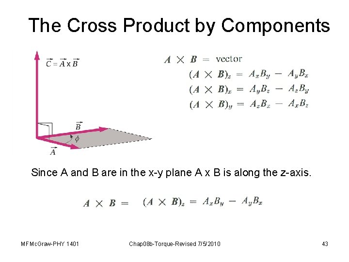 The Cross Product by Components Since A and B are in the x-y plane