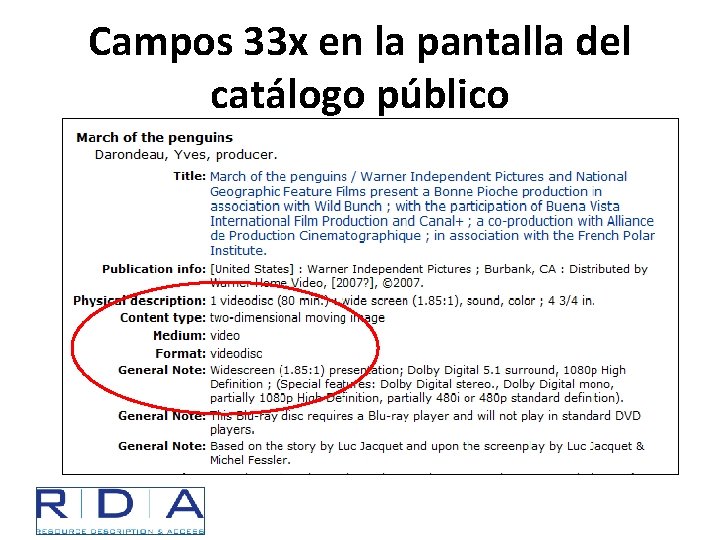 Campos 33 x en la pantalla del catálogo público 