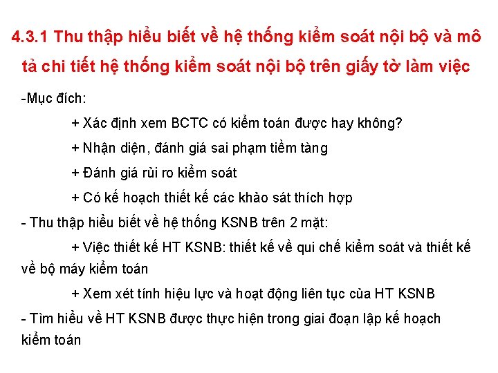 4. 3. 1 Thu thập hiểu biết về hệ thống kiểm soát nội bộ