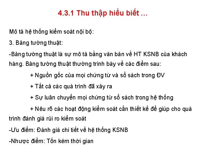 4. 3. 1 Thu thập hiểu biết … Mô tả hệ thống kiểm soát