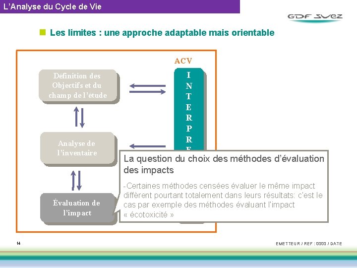 L’Analyse du Cycle de Vie n Les limites : une approche adaptable mais orientable