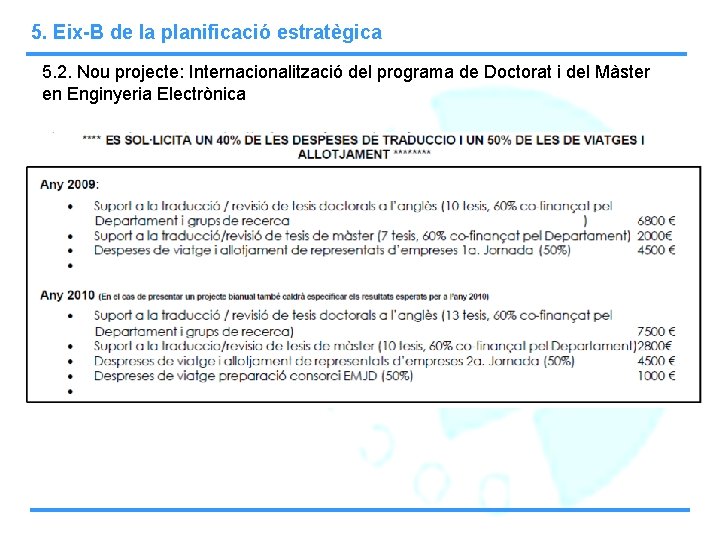 5. Eix-B de la planificació estratègica 5. 2. Nou projecte: Internacionalització del programa de