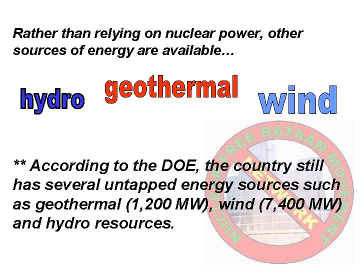 Rather than relying on nuclear power, other sources of energy are available… ** According