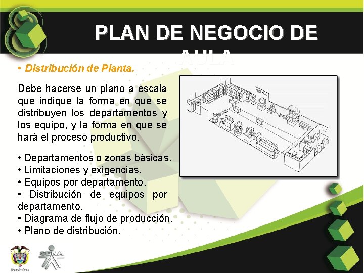 PLAN DE NEGOCIO DE AULA • Distribución de Planta. Debe hacerse un plano a