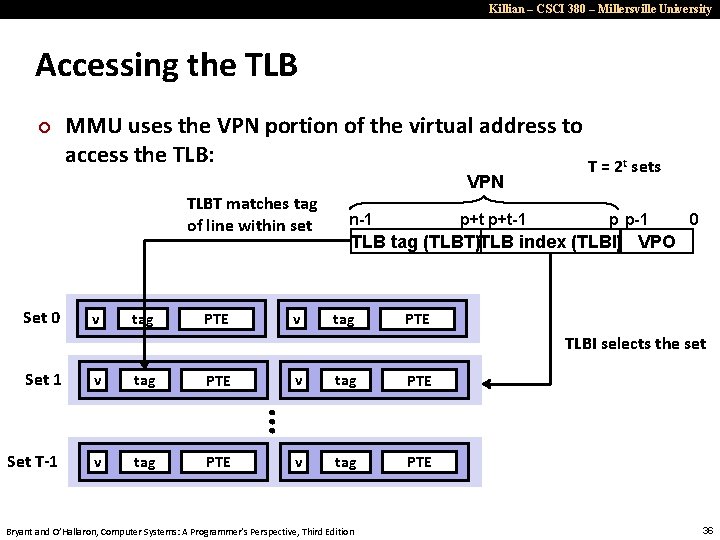 Killian – CSCI 380 – Millersville University Accessing the TLB ¢ MMU uses the