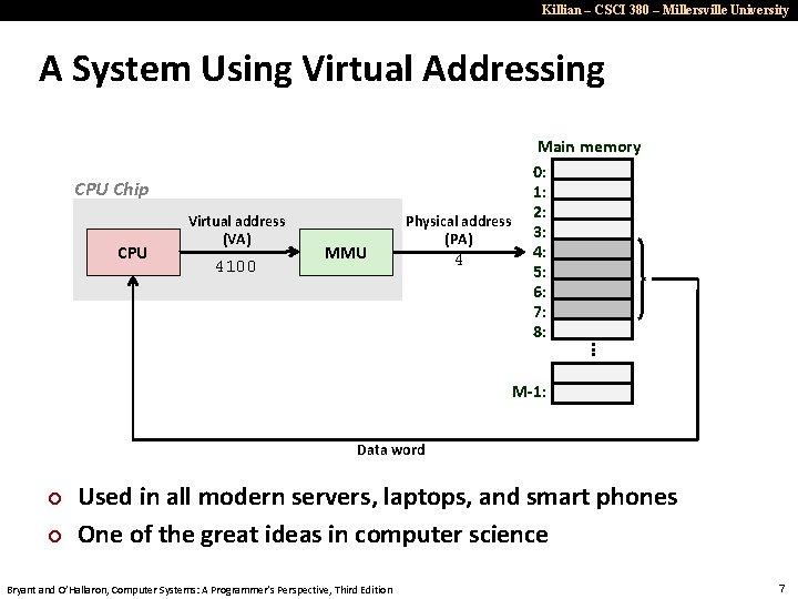 Killian – CSCI 380 – Millersville University A System Using Virtual Addressing CPU Chip