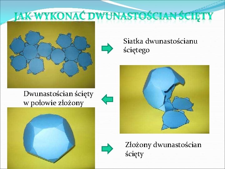 Siatka dwunastościanu ściętego Dwunastościan ścięty w połowie złożony Złożony dwunastościan ścięty 