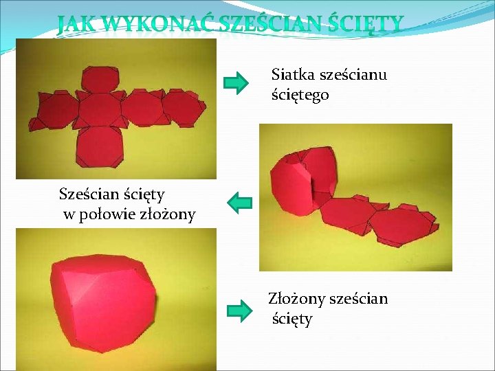 Siatka sześcianu ściętego Sześcian ścięty w połowie złożony Złożony sześcian ścięty 