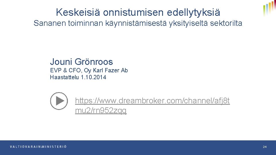 Keskeisiä onnistumisen edellytyksiä Sananen toiminnan käynnistämisestä yksityiseltä sektorilta Jouni Grönroos EVP & CFO, Oy