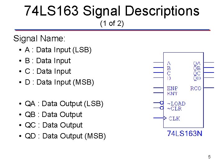 74 LS 163 Signal Descriptions (1 of 2) Signal Name: • • A :