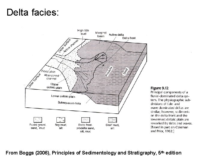 Delta facies: From Boggs (2006), Principles of Sedimentology and Stratigraphy, 5 th edition 