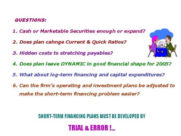 QUESTIONS: 1. Cash or Marketable Securities enough or expand? 2. Does plan cahnge Current