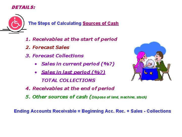 DETAILS: The Steps of Calculating Sources of Cash 1. Receivables at the start of