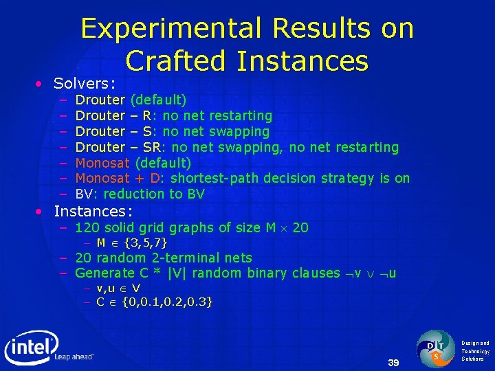 Experimental Results on Crafted Instances • Solvers: – – – – Drouter (default) Drouter