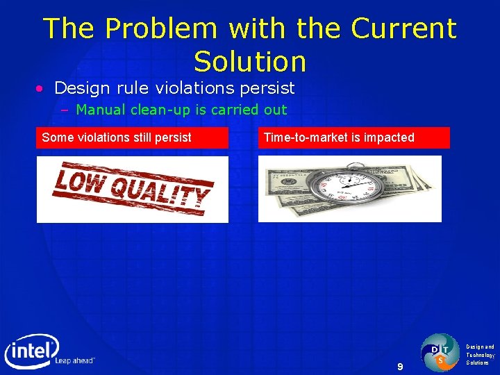 The Problem with the Current Solution • Design rule violations persist – Manual clean-up