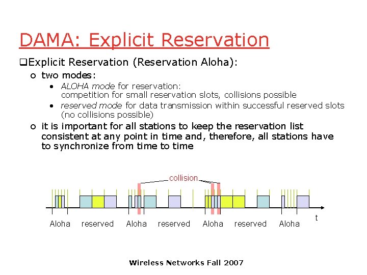 DAMA: Explicit Reservation q. Explicit Reservation (Reservation Aloha): o two modes: • ALOHA mode
