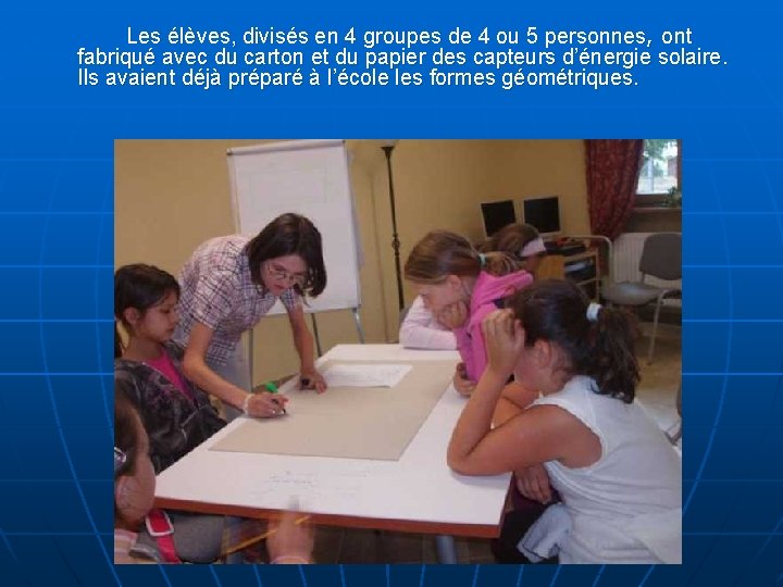 Les élèves, divisés en 4 groupes de 4 ou 5 personnes, ont fabriqué avec