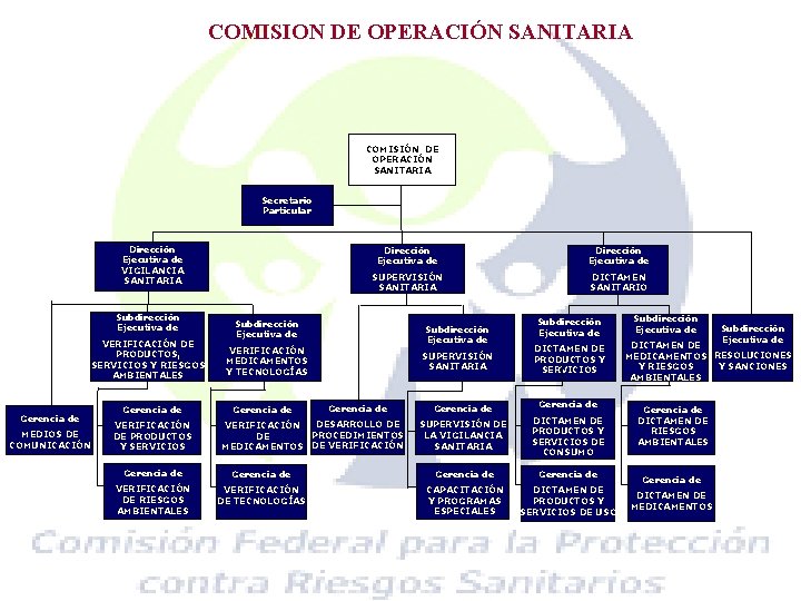 COMISION DE OPERACIÓN SANITARIA COMISIÓN DE OPERACIÓN SANITARIA Secretario Particular Dirección Ejecutiva de VIGILANCIA
