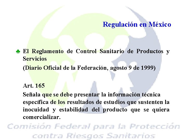Regulación en México ♣ El Reglamento de Control Sanitario de Productos y Servicios (Diario