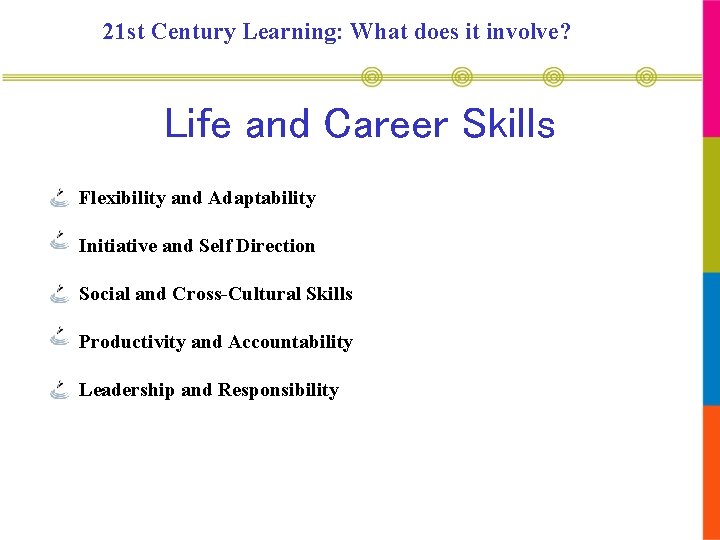21 st Century Learning: What does it involve? Life and Career Skills Flexibility and